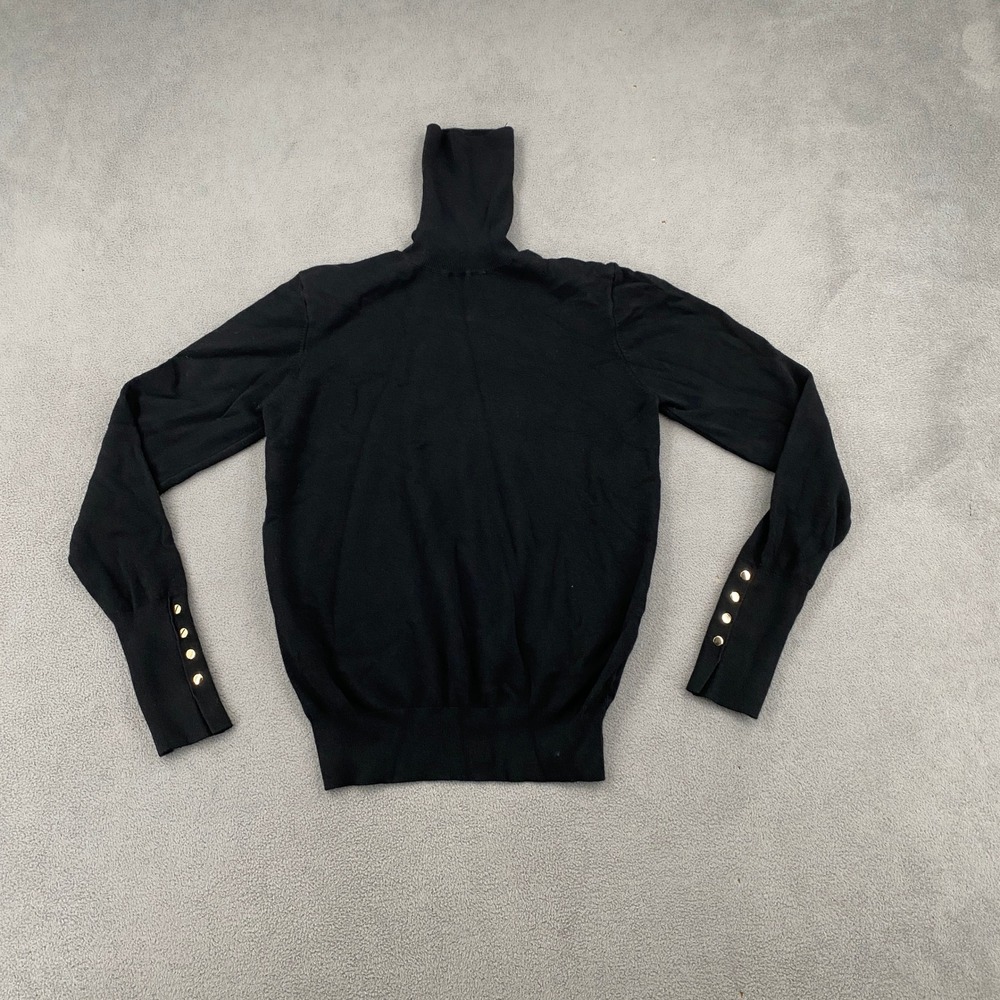 Zara Womens Black Turtleneck Sweater Gold Button Cuffs Size Small Ribbed Neck